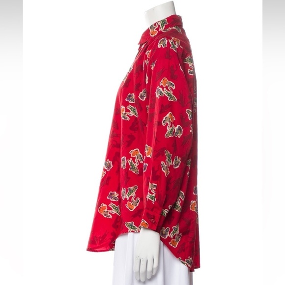 Vintage Diane Von Furstenberg Red Hawaiian Print Blouse Sz 12 - Picture 3 of 10